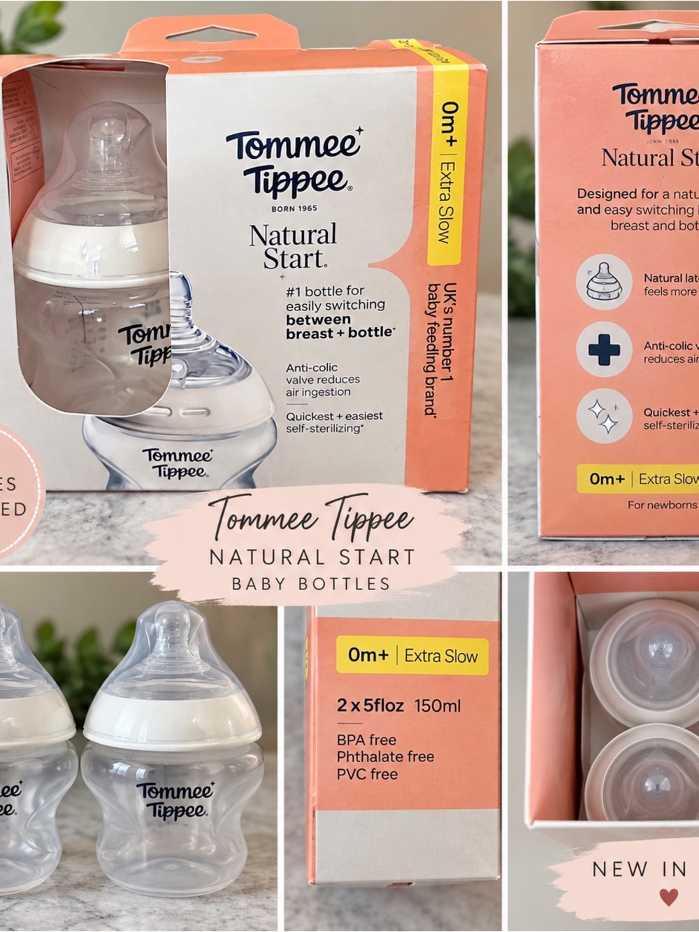 Tommee Tippee Natural Start Baby Bottles 5oz 2 Pack 0m+ NEW